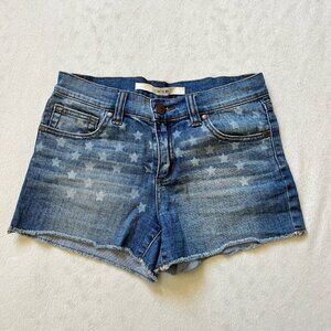 Joes Jeans Womens Jean Shorts Blue Denim Stretch Raw Hem Stars Design Size 24